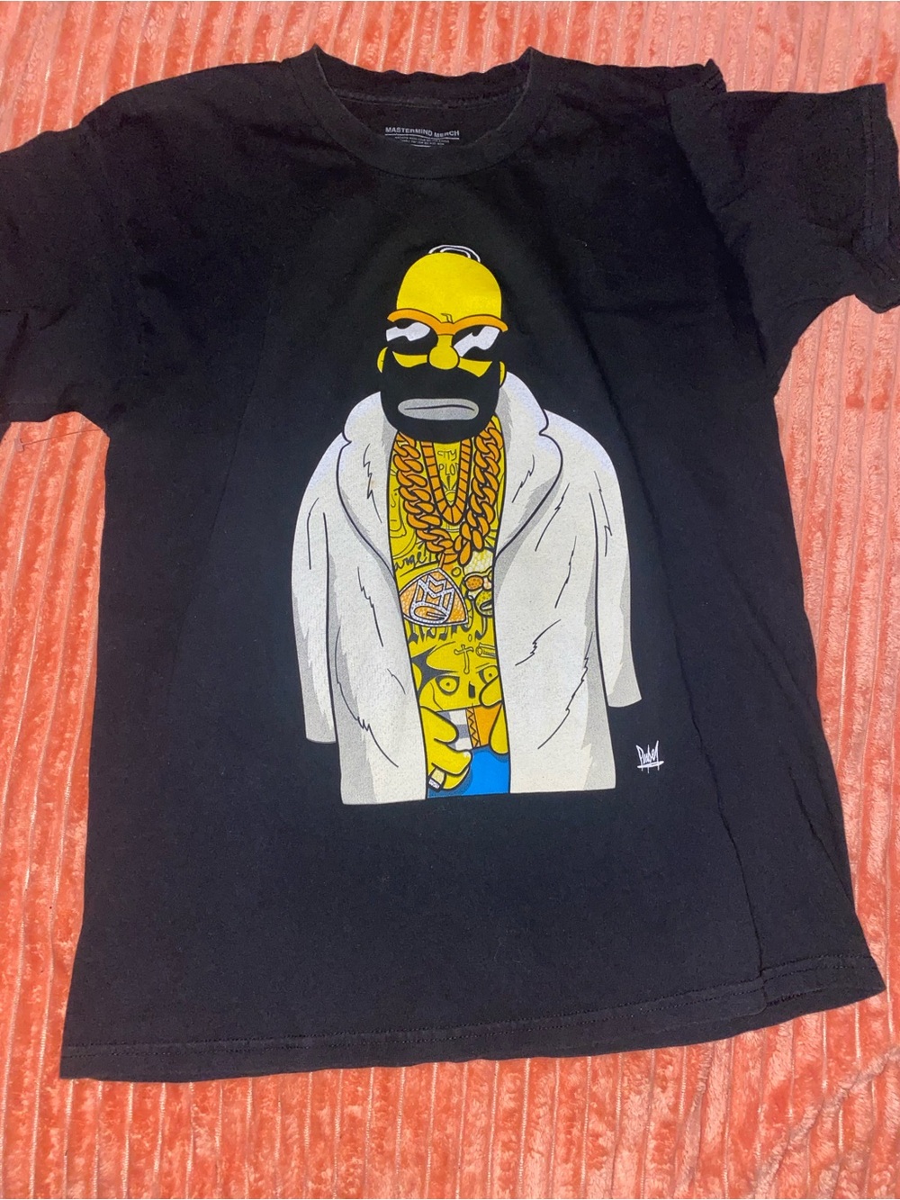 Vintage Black Graphic Men’s T-Shirt with Yellow Cartoon Print